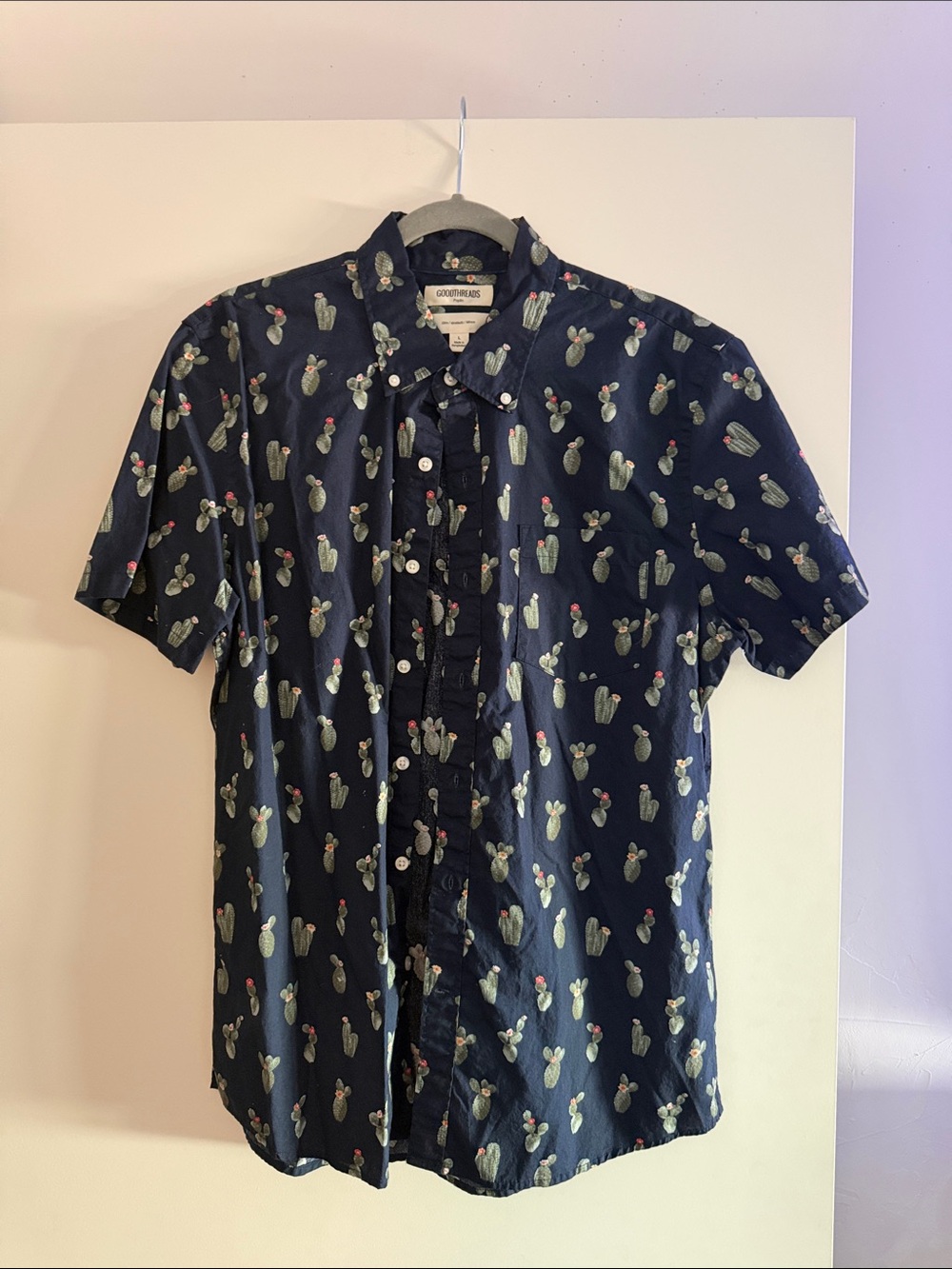 Goodthreads Navy Short-Sleeve Button-Up Shirt with Cactus Print